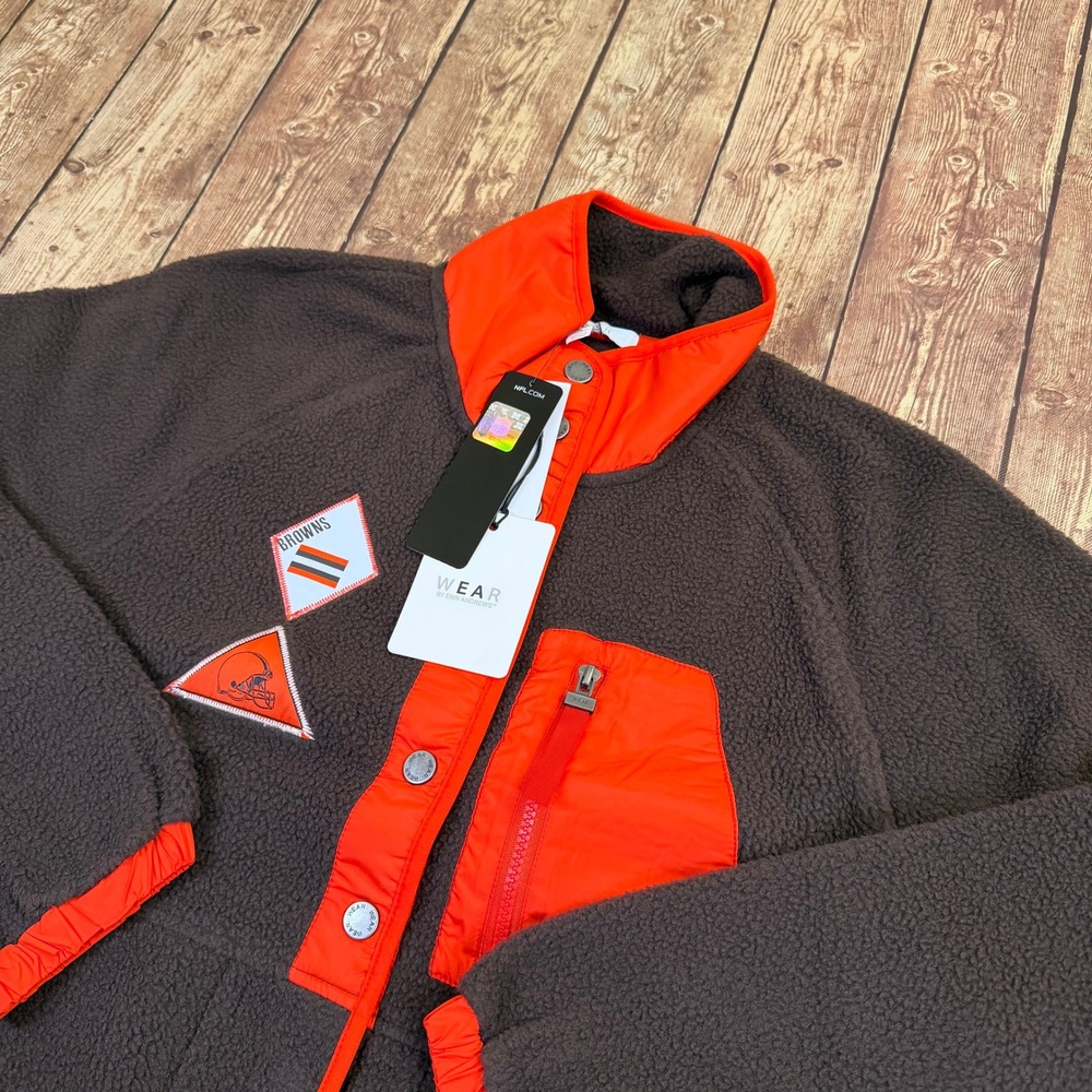 WEAR by Erin Andrews Cleveland Browns Fleece Jacket Womens Large Brown Orange